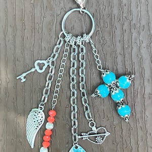 Bag Charm, Western Style Keychain, Cowgirl Gift, Silver And Turquoise Color Beaded Purse Dangle, Handbag Jewelry, Summer Bag Charms,Keychain