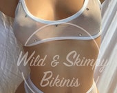 Mesh high waisted 2 piece with rhinestones Exotic Dancewear, Club Wear, Stripper Clothing, Rave Wear, Stripper outfits