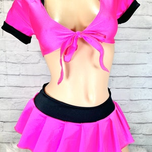 EXOTIC DANCEWEAR-Pleated Skirt and Halter Top-Exotic Dance Outfit-Stripper Clothes-School Girl Skirt-Tie Halter