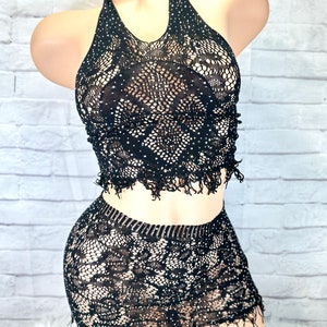Exotic Dancewear, Sparkly Fishnet Skirt and Halter Top, Stripper Outfit, Pole Dancer Outfit, Swim Coverup