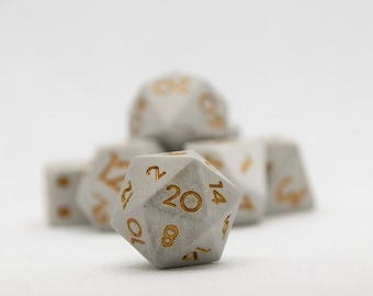Concrete D&D Dice Set of 8 - Stone Rock Cement Dice for tabletop gaming