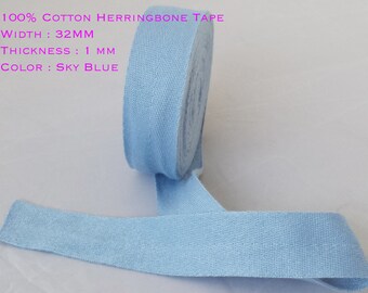 BLUE 25mm 1/" inch Herringbone Tape 100/% Cotton Trim Strap Edge Apron Tie Twill