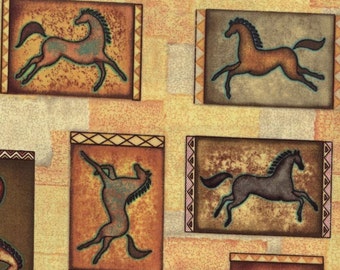 Horse Fabric Cave Drawings Print 100% Cotton Quilting Fabric ~ Southwestern ~ Sold by the Yard