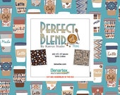 Coffee Theme Layer Cake Fabric, Perfect Blend Teal, 10 quot x 10 quot Quilting Squares, 100 Percent Cotton