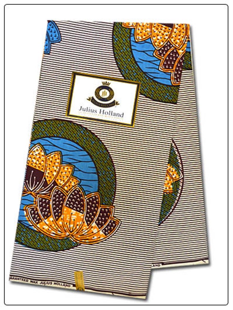 Green and Orange Floral Ankara Wax Print Fabric with Abstract Vine Design