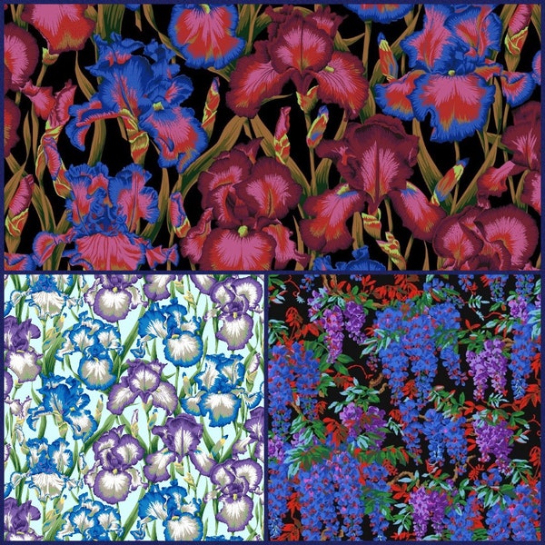 Floral Fabrics by Kaffe Fassett, Beaded Iris or Wisteria, Sold by the Half-Yard, 100% Quilt Shop Quality Cotton by Free Spirit