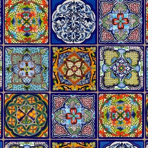 Fiesta Mexican Tiles Panel, Elizabeth Studios, 100% Quilt Shop Quality Cotton, Sold by the Panel