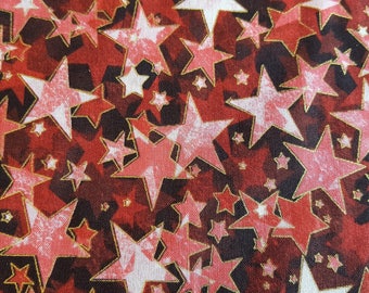 Star Fabric, Metallic Gold & Red Stars, 100% Quilt Shop Quality Cotton, Sold by the Half-Yard