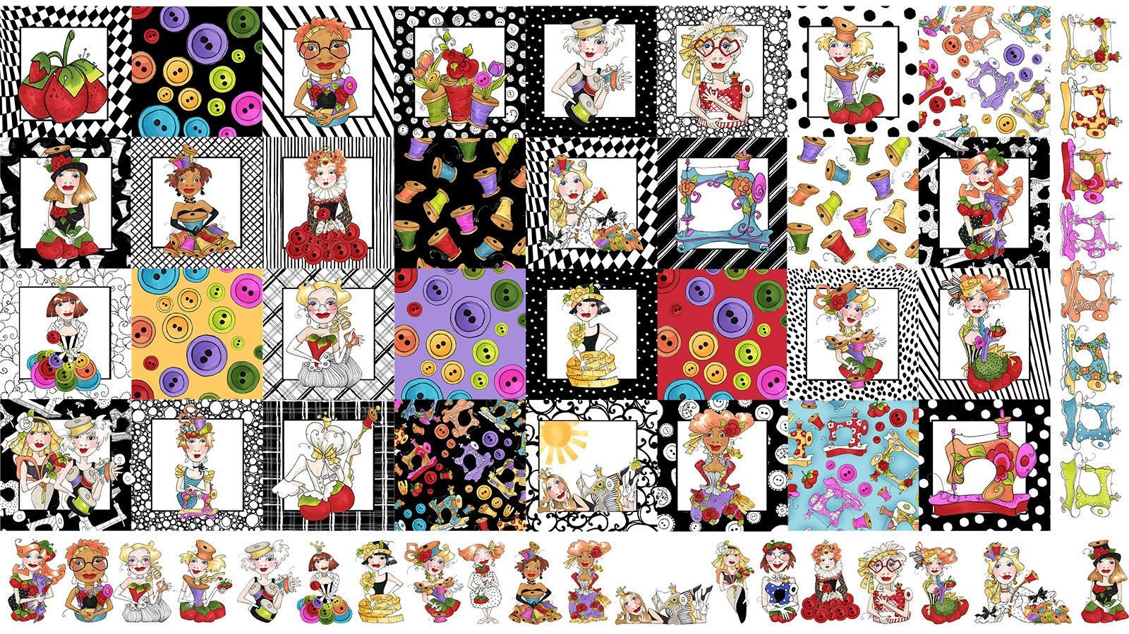 Loralie Designs Sew Curious! Fabric Panel for Quilting, Multicolor