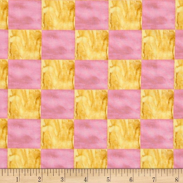 Pink & Yellow Gold Blocks Fabric, Every Living Thing ~ Blocks, Pink and Yellow, Sold by the Half-Yard