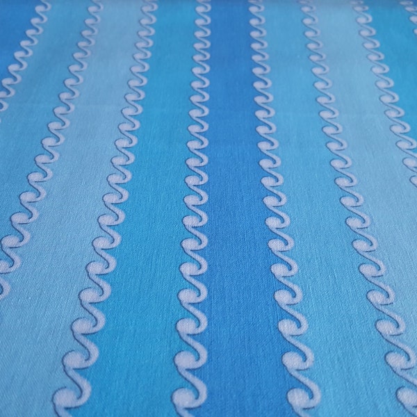 Blue Wavy Stripe Fabric, Bazoople Pirates Multi-color Blues, 100% Quilting Cotton, Sold By the Half-Yard