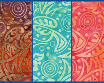 Batik Fabric from Bali, Deco Leaf Design, U-Pick Color, 100% Triple Dyed Cotton, Sold by the Half Yard