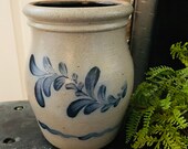 Vintage Rowe Pottery Stoneware Salt Glazed Pottery Crock Jar 1995 Handmade Cambridge WIS Pottery Hand Painted Earthenware Cobalt Blue