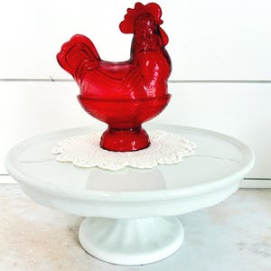 Vintage Ruby Red Rooster Candy Dish Textural Reproduction Collectible Glass