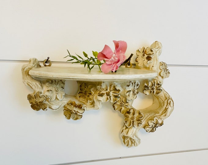 Vintage Universal Statuary Dogwood Shelf Plaster White Gold Accents Wall Shelf Display 1950's
