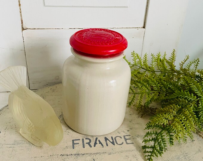 French Stoneware Mustard Crock Original Red Lid Pommery Family Mustard