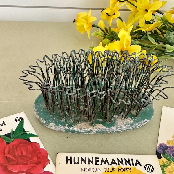 Vintage Blue Ribbon Hairpin Flower Frog No. 5: Floral Arranging Decor