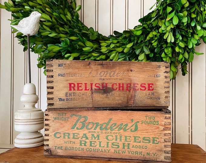 Antique Wooden Cheese Box Pair Borden's Relish Cheese Etsy