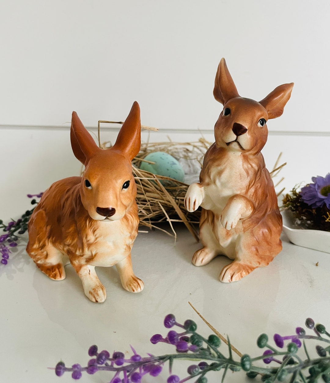 Vintage Lefton Brown Rabbits Adorable Pair Sweet Bunnies Easter Hand