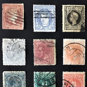 ENVÍO GRATIS ; 25 ESPAÑA Sellos postales antiguos clásicos de más de 100 años emitidos en el período 1856 - 1909