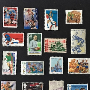 KOSTENLOSER VERSAND ; 20 RUGBY Vintage Briefmarken zum Sammeln, Basteln, Scrapbooking, Collagen, Mixed Media etc.