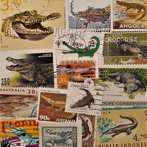 ENVÍO GRATIS ; 15 COCODRILO diferentes sellos postales utilizados en todo el mundo para coleccionar, elaborar, álbumes de recortes, técnicas mixtas, etc.