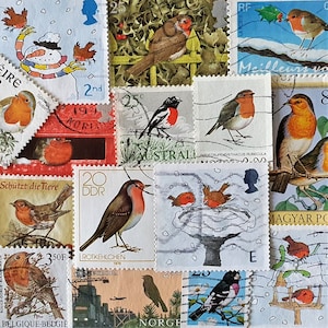 ENVÍO GRATIS ; 15 ROBIN / erithacus rubecula diferentes sellos postales en todo el mundo para coleccionar, elaborar, álbumes de recortes, técnicas mixtas, etc.