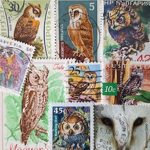 ENVÍO GRATIS; 15 sellos postales de OWLS de todo el mundo para coleccionar, hacer manualidades, álbumes de recortes, collages, técnicas mixtas, etc.