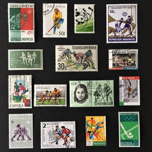 ENVÍO GRATIS ; 15 sellos postales vintage de Field HOCKEY en todo el mundo para coleccionar, elaborar, álbumes de recortes, collages, técnicas mixtas, etc.