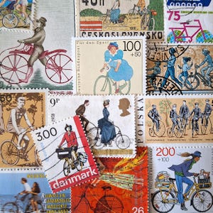 ENVÍO GRATIS; 15 BICICLETAS diferentes sellos postales de todo el mundo para coleccionar, hacer manualidades, álbumes de recortes, collages, técnicas mixtas, etc.
