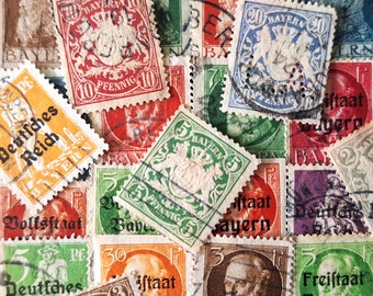 KOSTENLOSER VERSAND ; 25 Bayerische antike klassische mehr als 100 Jahre alte Briefmarken ausgegeben im Zeitraum 1888 - 1920.