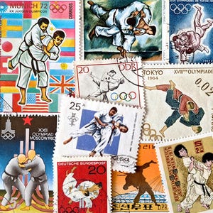 ENVÍO GRATIS; 15 sellos postales antiguos de JUDO de todo el mundo para coleccionar, hacer manualidades, álbumes de recortes, collages, técnicas mixtas, etc.