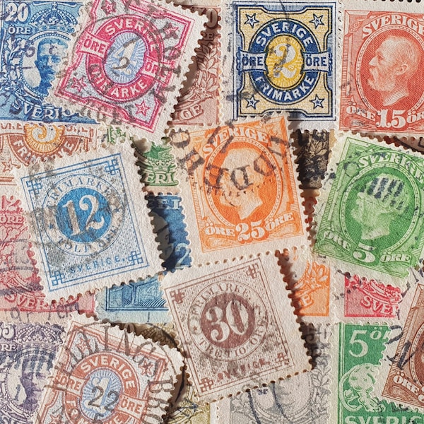 ENVÍO GRATIS ; 25 SUECIA utilizó sellos postales clásicos / antiguos de más de 100 años emitidos en el período 1877 - 1921 .