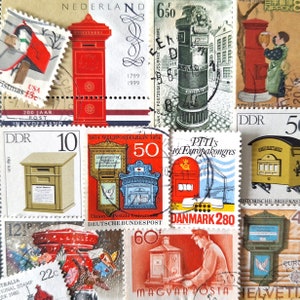 SPEDIZIONE GRATUITA; 15 CASSETTE DELLA LETTERA / cassette postali Francobolli d'epoca da tutto il mondo per collezionismo, artigianato, pagine di album, collage ecc.