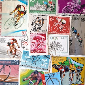 KOSTENLOSER VERSAND ; 25 FAHRRAD-Rennen weltweit Vintage Briefmarken zum Sammeln, Basteln, Scrapbooking, Collagen, Mixed Media etc.