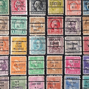 ENVÍO GRATIS; 50 PRECANCELADOS sellos postales clásicos/antiguos de EE. UU. principalmente de Nueva York y Chicago 1902-1938.