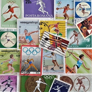 FREE SHIPPING ; 25 ATHLETICS - throwing events Vintage Worldwide stamps for collecting, crafting, scrapbook pages, collages etc.