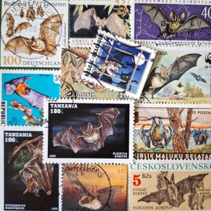 ENVÍO GRATIS ; 15 sellos postales BAT / Chiroptera para coleccionar, elaborar, álbumes de recortes, técnicas mixtas, etc.