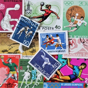 ENVÍO GRATIS; 20 sellos postales vintage de balonmano en todo el mundo para coleccionar, elaborar, álbum de recortes, collages, medios mixtos, etc.