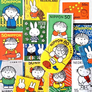 ENVÍO GRATIS; 25 sellos postales vintage MIFFY / Bruna / Nijntje de diferentes colores para coleccionar, hacer manualidades, páginas de álbumes de recortes, etc.