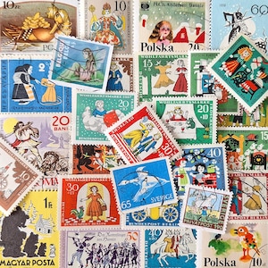 ENVÍO GRATIS ; 30 sellos postales de cuentos de HADAS para coleccionar, elaborar, páginas de álbumes de recortes, collages, técnicas mixtas, etc.