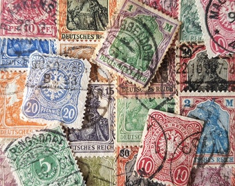 KOSTENLOSER VERSAND ; 25 Deutsche Reich klassische gestempelte mehr als 100 Jahre alte Briefmarken aus den Jahren 1875 - 1920.