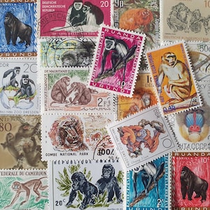 ENVÍO GRATIS ; 20 sellos postales MONKEY Colorful Vintage Worldwide para coleccionar, elaborar, páginas de álbumes de recortes, collages, etc.