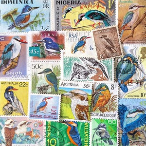 ENVÍO GRATIS; 20 sellos postales antiguos de KINGFISHER en todo el mundo para coleccionar, hacer manualidades, álbumes de recortes, collages, técnicas mixtas, etc.
