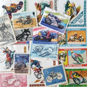 KOSTENLOSER VERSAND; 25 MOTORCYCLING weltweit Vintage Briefmarken zum Sammeln, Basteln, Scrapbook, Collagen, Mischtechnik etc.