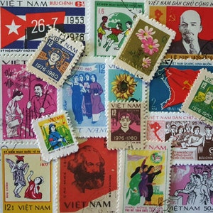 ENVÍO GRATIS ; 50 coloridos sellos postales antiguos de VIETNAM de los años 1970 a 1980 para coleccionar, elaborar álbumes de recortes, collages y técnicas mixtas.