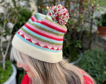 KNITTING PATTERN, PDF, Jingle Hat, Worsted Weight, Easy Striped Hat