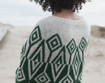 KNITTING PATTERN, PDF, Rhys Pullover, worsted weight, color work swancho