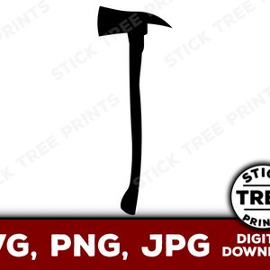 May include: Black silhouette of a firefighter's axe with a wooden handle.