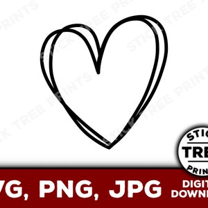 Puede incluir: Un contorno en blanco y negro de una forma de corazón. El corazón está dibujado con una línea ligeramente irregular, lo que le da un aspecto dibujado a mano.